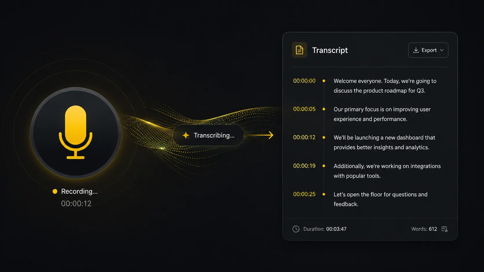 audio interview recording converting into speaker-labeled transcript with AI